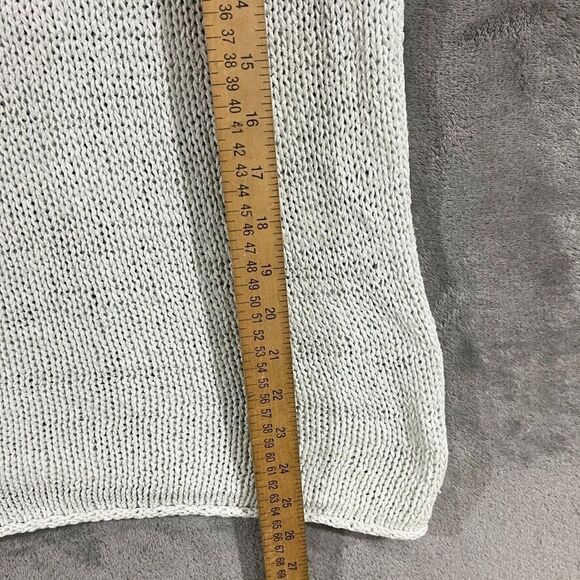 J Jill Open Knit Sweater Light Mint Green Shimmer Cotton Blend Round Neck Sz Med - Picture 7 of 8